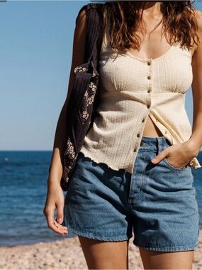 YSE Paris Cream Organic Cotton Button Front Knit Tank Top XS | French